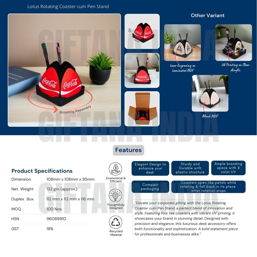 Lotus Coaster and Pen Stand for Office Desk Corporate Gift